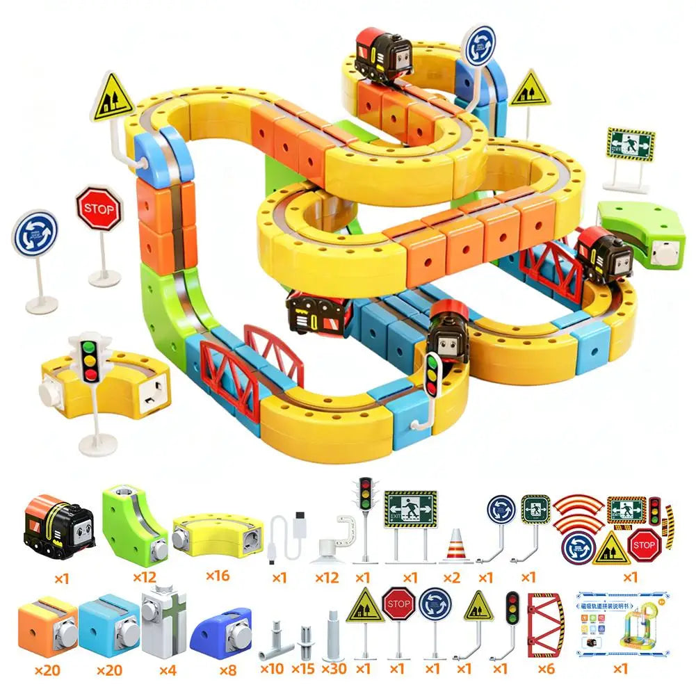 51/81/123PCS Magische Track Zug USB Aufladbare 3D Bausätze Cube Schienen STEM Pädagogisches Spielzeug Weihnachten geburtstag Geschenk