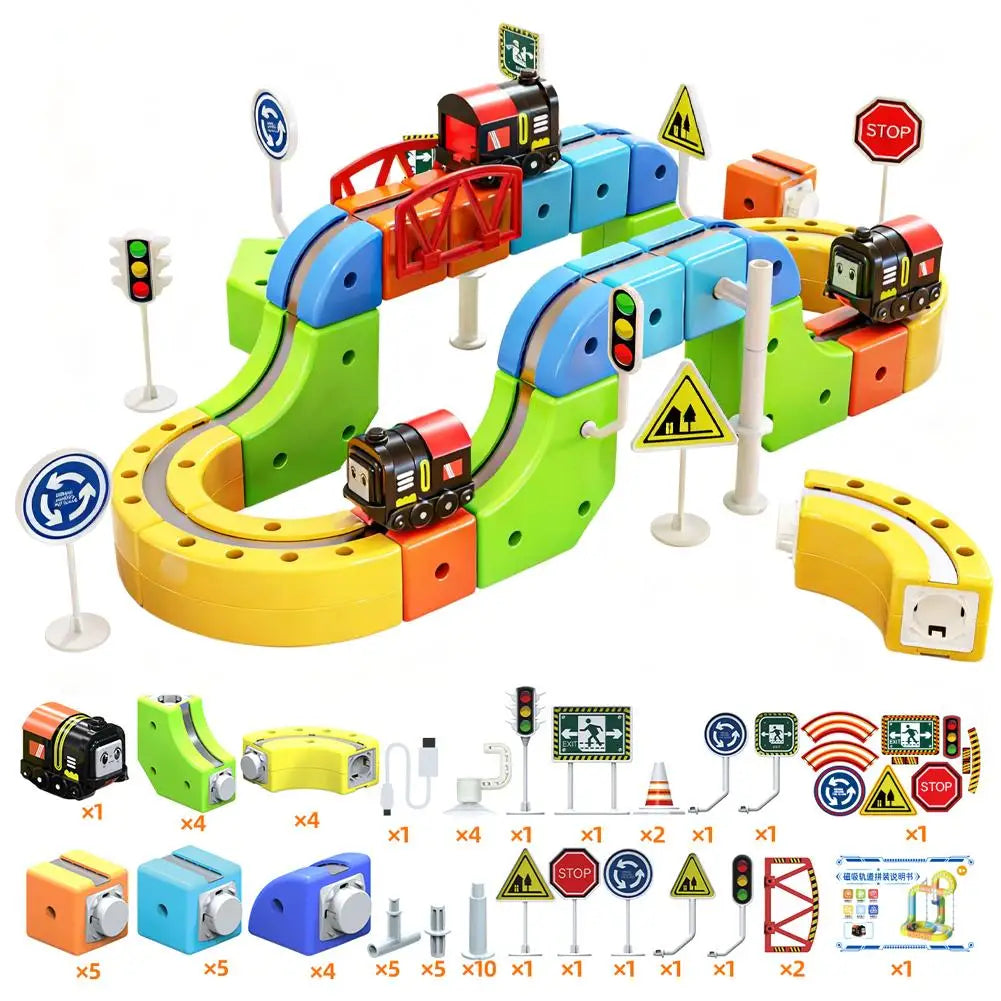 51/81/123PCS Magische Track Zug USB Aufladbare 3D Bausätze Cube Schienen STEM Pädagogisches Spielzeug Weihnachten geburtstag Geschenk