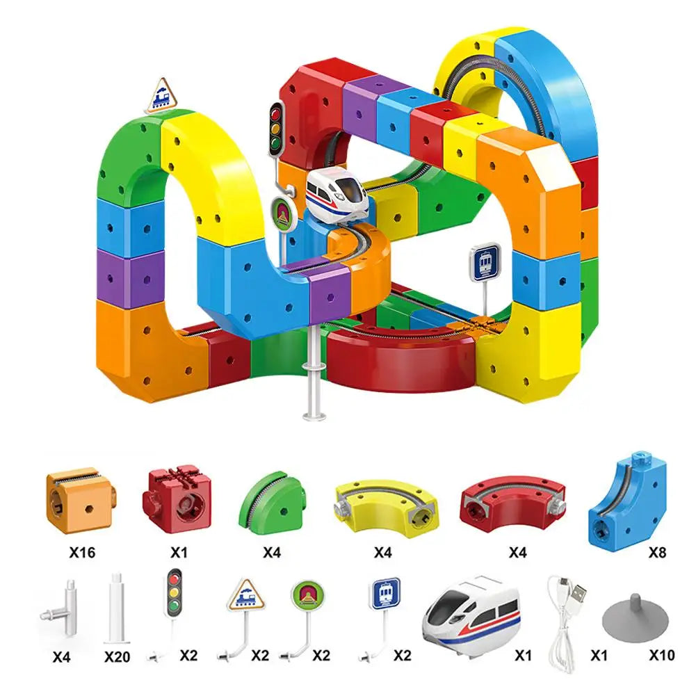 51/81/123PCS Magische Track Zug USB Aufladbare 3D Bausätze Cube Schienen STEM Pädagogisches Spielzeug Weihnachten geburtstag Geschenk
