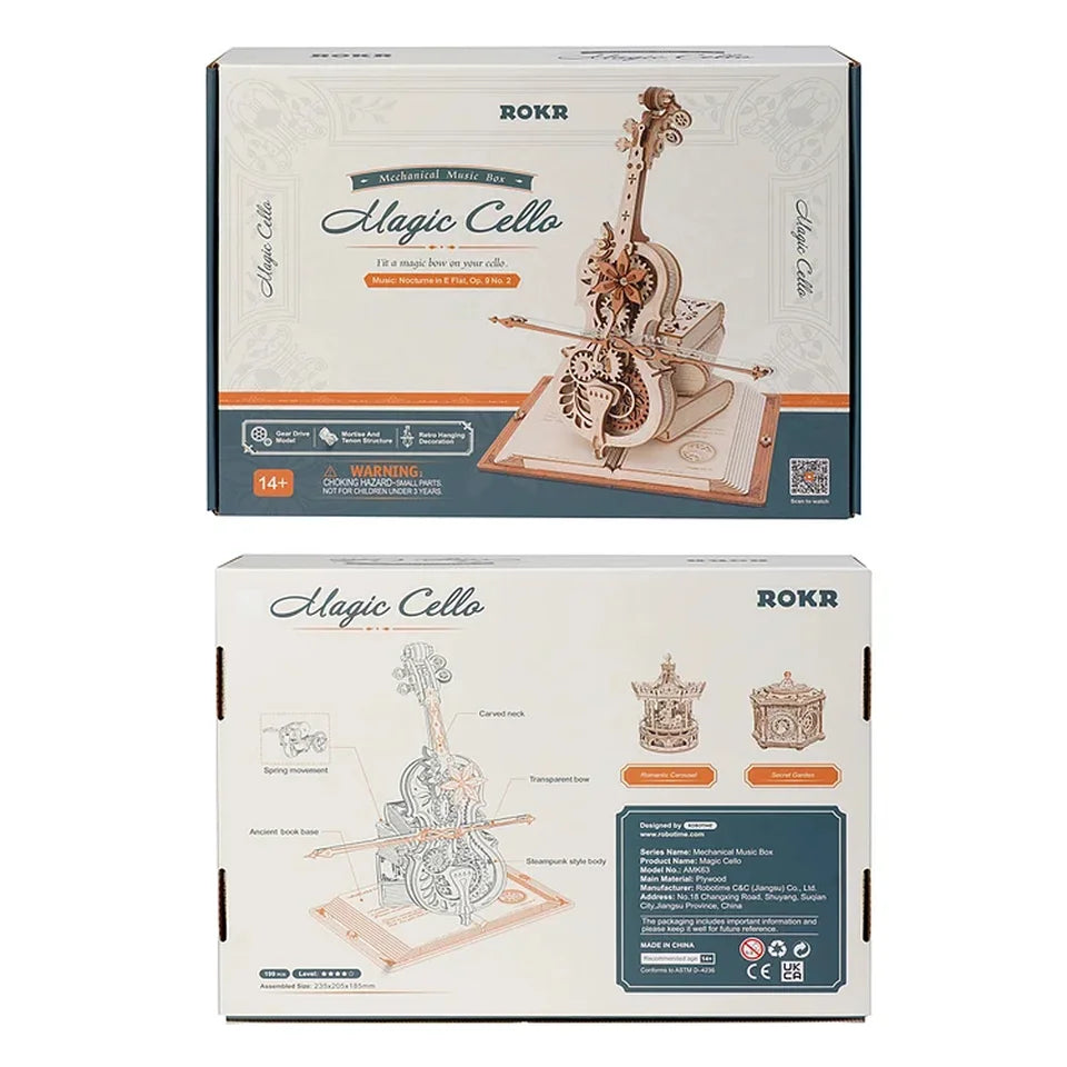 Robotime ROKR 3D-Holzpuzzle, magisches Cello, mechanische Spieluhr, beweglicher Stiel, lustiges kreatives Spielzeug für Kinder und Mädchen AMK63