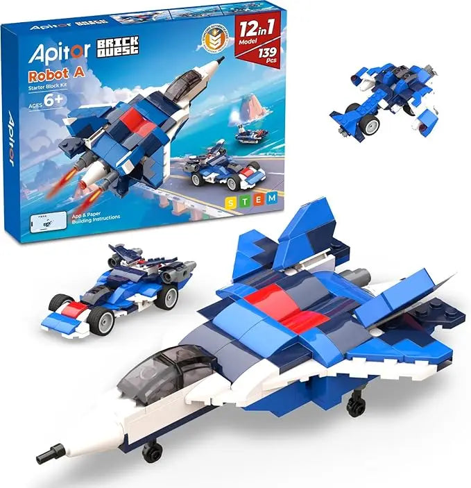 Apitor 12-in-1 STEM-Baukasten Kreatives Konstruktionsspielzeug App-Handbuch Kampfjet-Roboter DIY-Aktivität für Kinder ab 6 Jahren