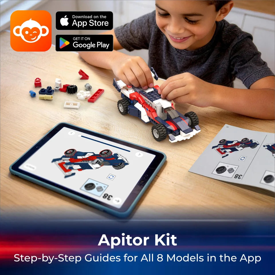 Apitor 8-in-1 STEM Baukasten-Set für Kinder, Lehrreiches DIY-Rennwagen-Robotik-Kit, Motorik-Spielzeug, Spaß für Jungen & Mädchen