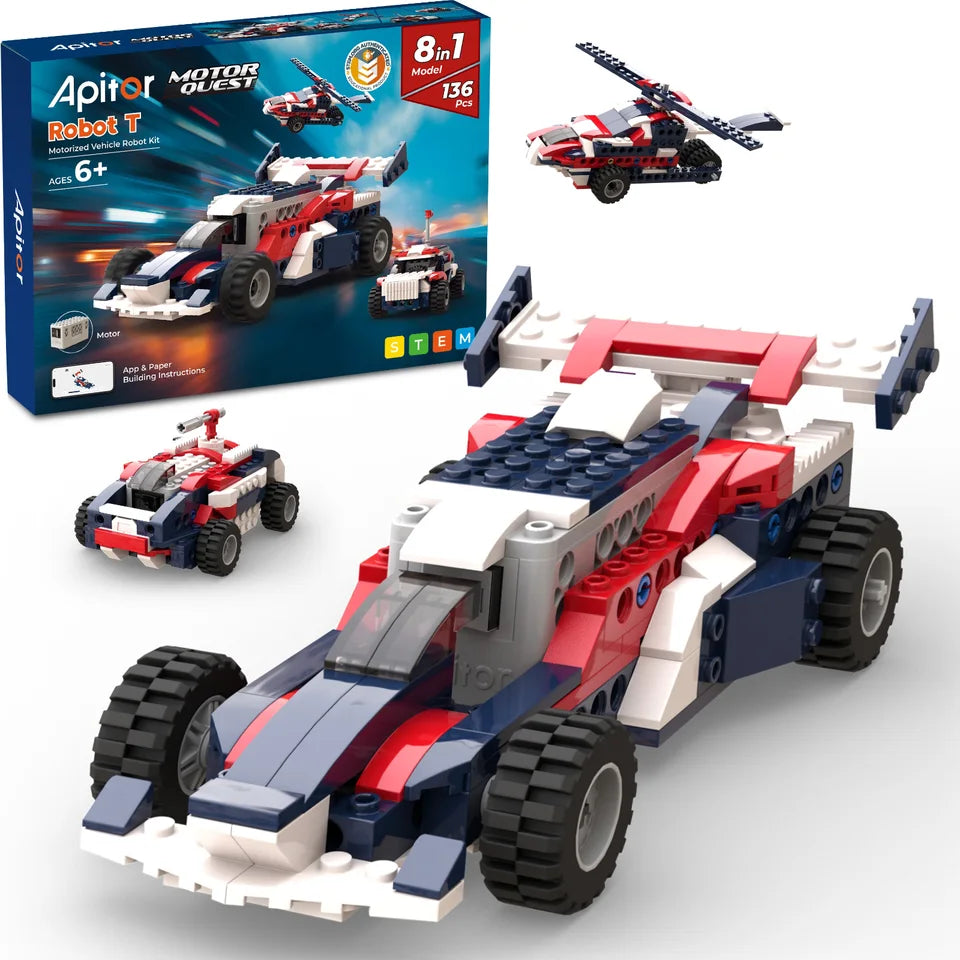 Apitor 8-in-1 STEM Baukasten-Set für Kinder, Lehrreiches DIY-Rennwagen-Robotik-Kit, Motorik-Spielzeug, Spaß für Jungen & Mädchen