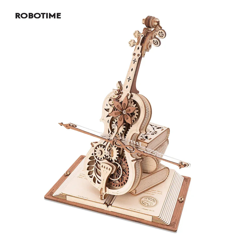 Robotime ROKR 3D-Holzpuzzle, magisches Cello, mechanische Spieluhr, beweglicher Stiel, lustiges kreatives Spielzeug für Kinder und Mädchen AMK63
