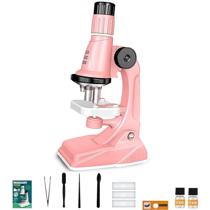 Kinder-Mikroskop-Set, 200 x 600 x 1200 x biologisches Wissenschafts-Stielspielzeug, Handlupe, Schule, pädagogisches Taschenmikroskop mit LED-Licht