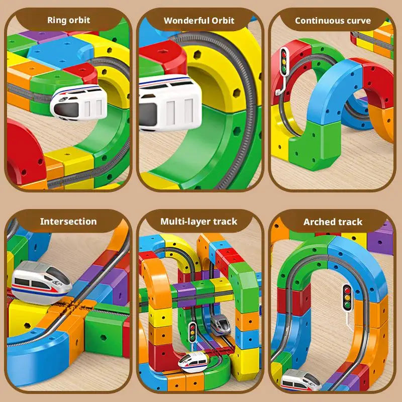51/81/123PCS Magische Track Zug USB Aufladbare 3D Bausätze Cube Schienen STEM Pädagogisches Spielzeug Weihnachten geburtstag Geschenk