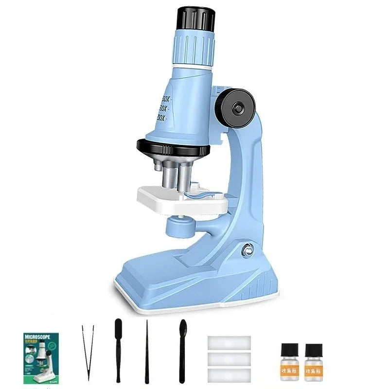 Kinder-Mikroskop-Set, 200 x 600 x 1200 x biologisches Wissenschafts-Stielspielzeug, Handlupe, Schule, pädagogisches Taschenmikroskop mit LED-Licht