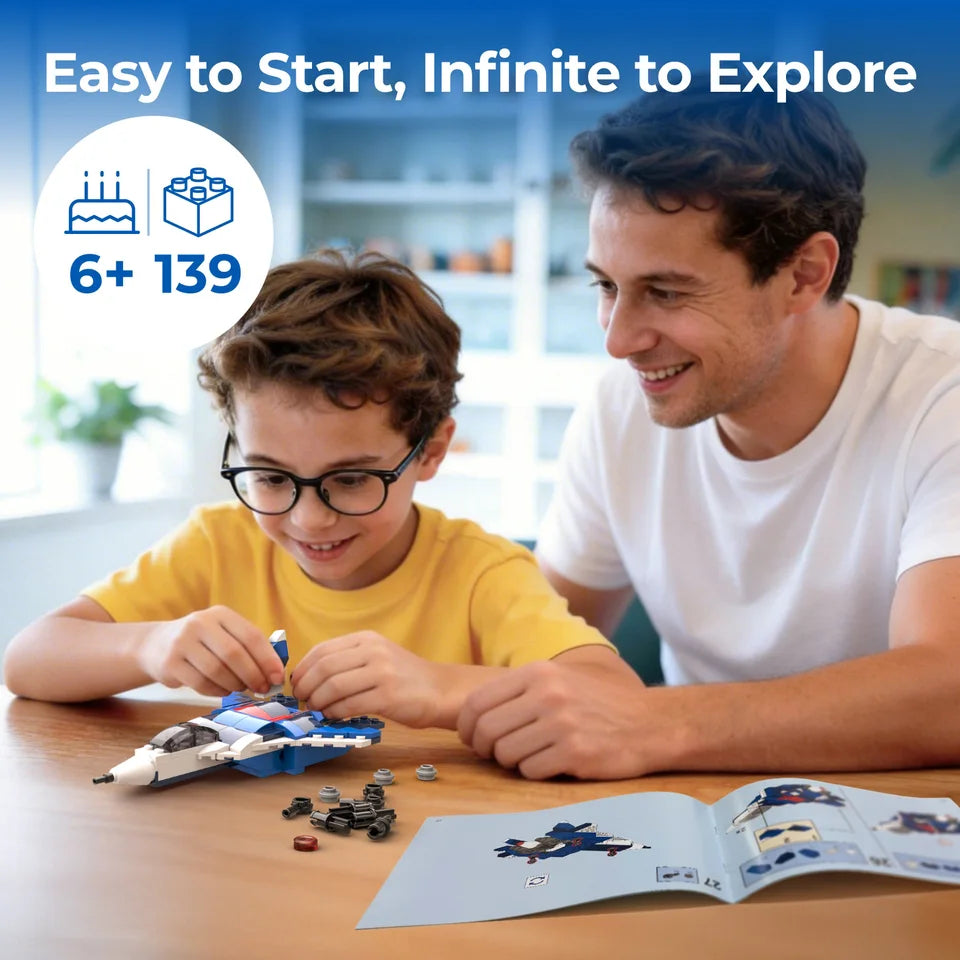 Apitor 12-in-1 STEM-Baukasten Kreatives Konstruktionsspielzeug App-Handbuch Kampfjet-Roboter DIY-Aktivität für Kinder ab 6 Jahren
