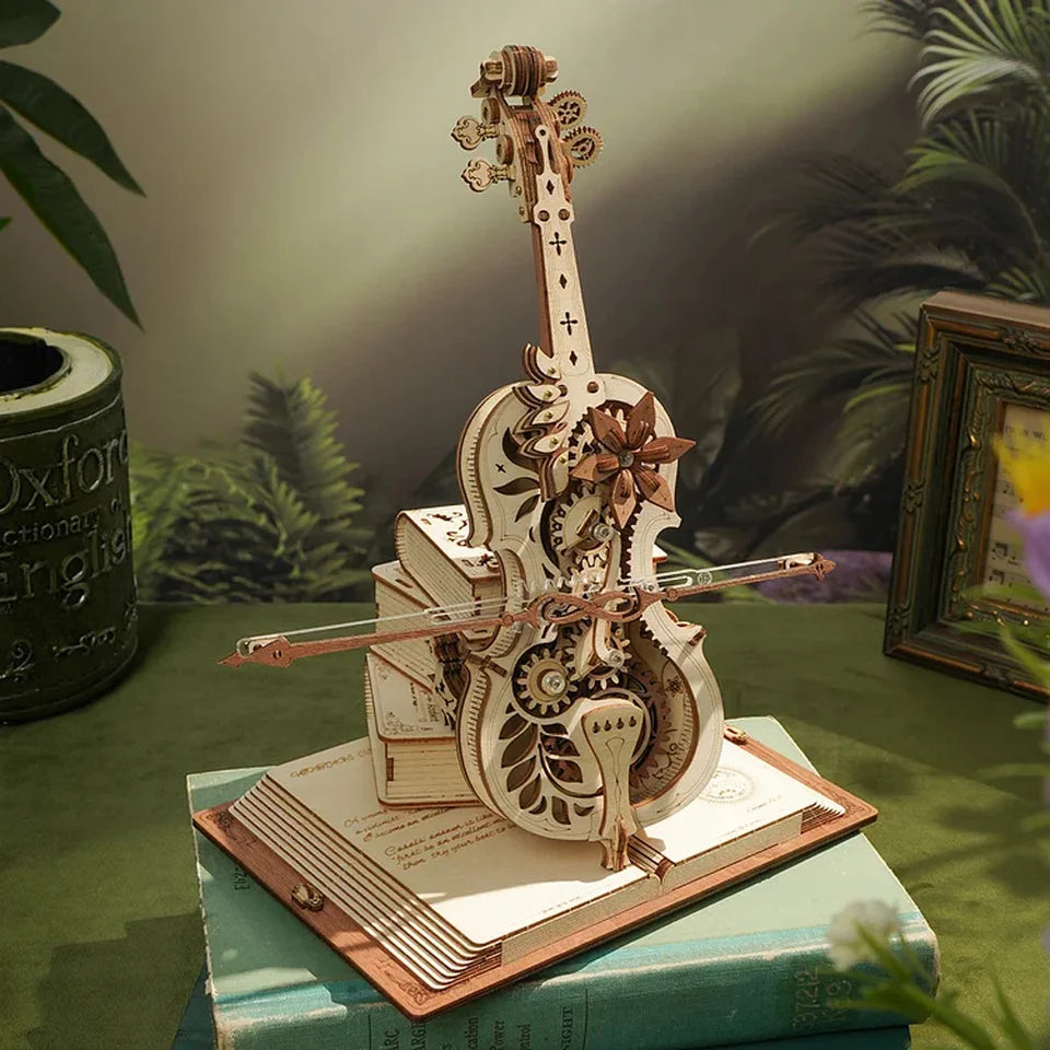Robotime ROKR 3D-Holzpuzzle, magisches Cello, mechanische Spieluhr, beweglicher Stiel, lustiges kreatives Spielzeug für Kinder und Mädchen AMK63