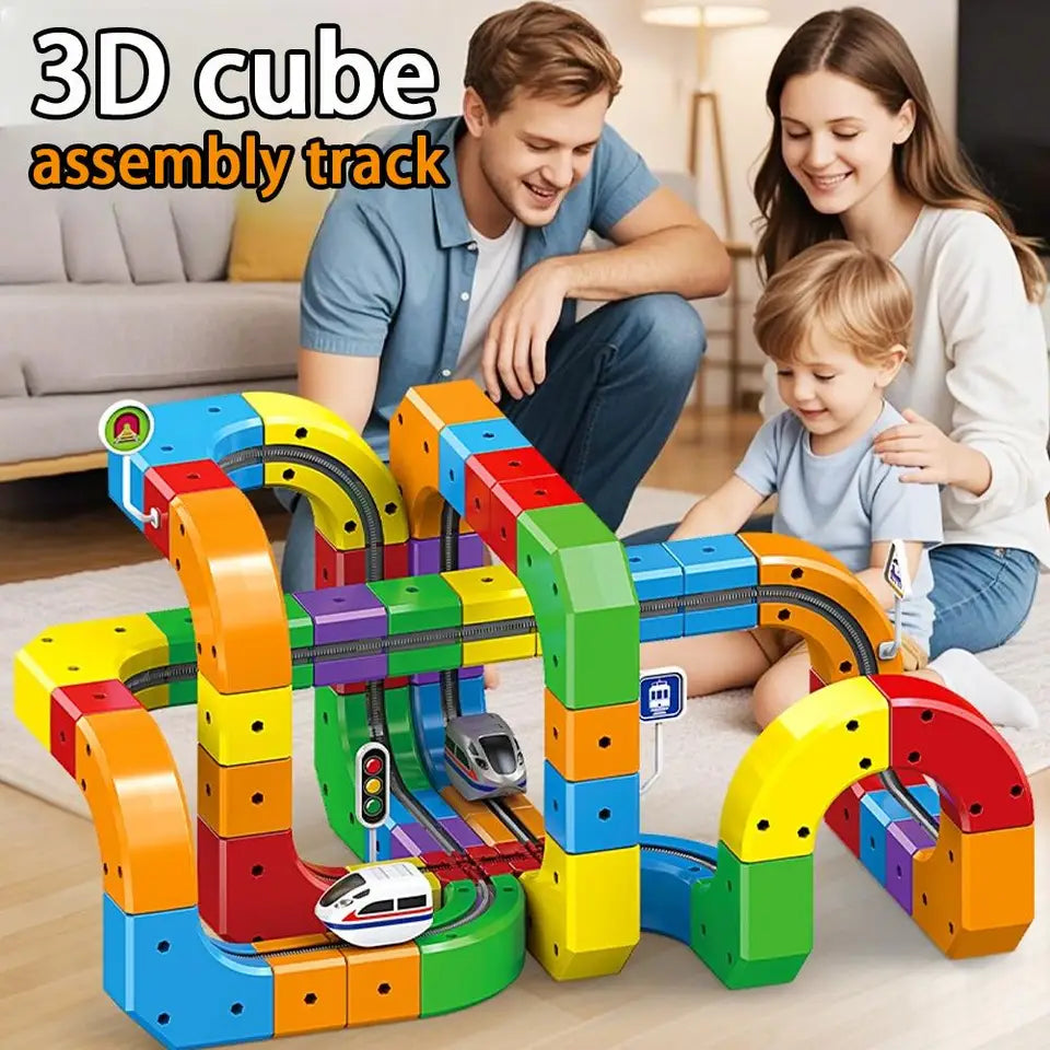 51/81/123PCS Magische Track Zug USB Aufladbare 3D Bausätze Cube Schienen STEM Pädagogisches Spielzeug Weihnachten geburtstag Geschenk