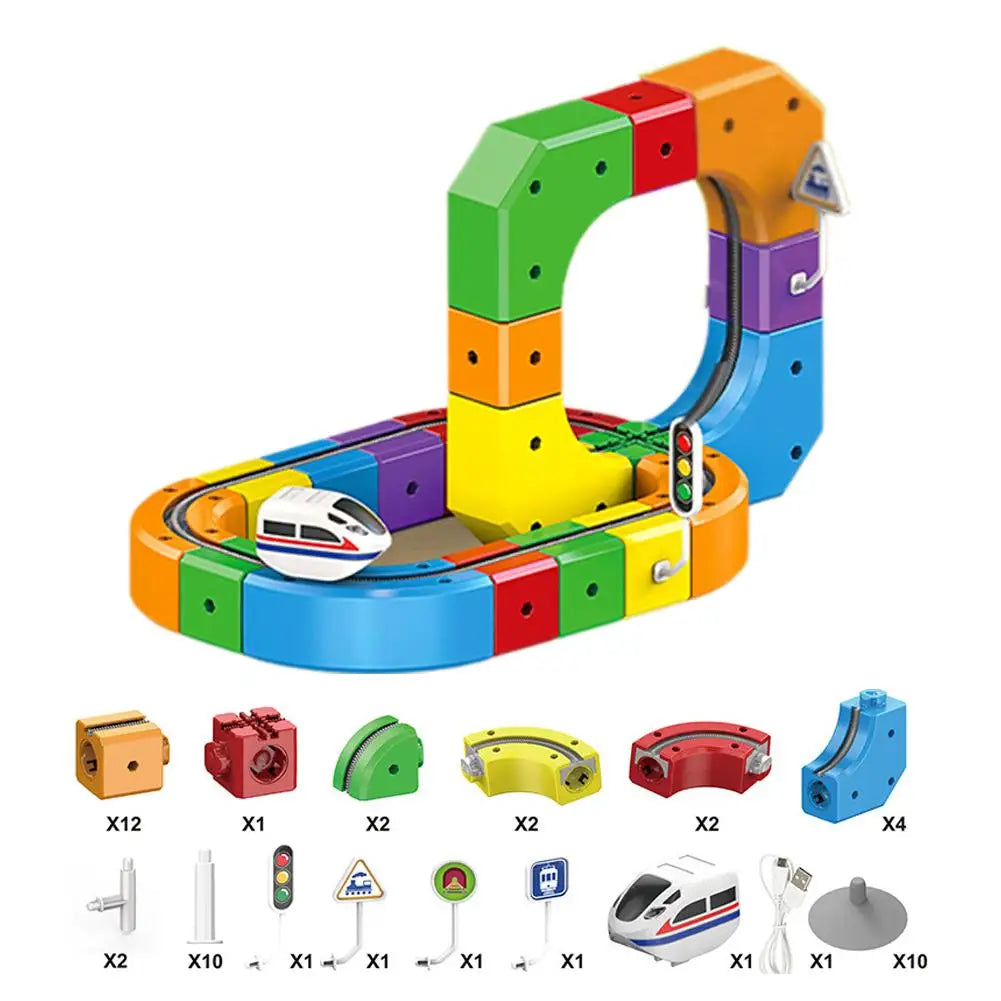 51/81/123PCS Magische Track Zug USB Aufladbare 3D Bausätze Cube Schienen STEM Pädagogisches Spielzeug Weihnachten geburtstag Geschenk