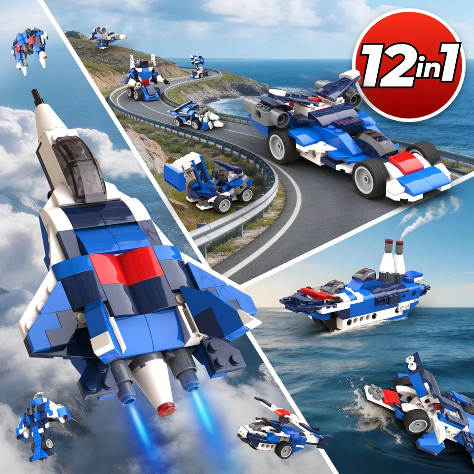Apitor 12-in-1 STEM-Baukasten Kreatives Konstruktionsspielzeug App-Handbuch Kampfjet-Roboter DIY-Aktivität für Kinder ab 6 Jahren