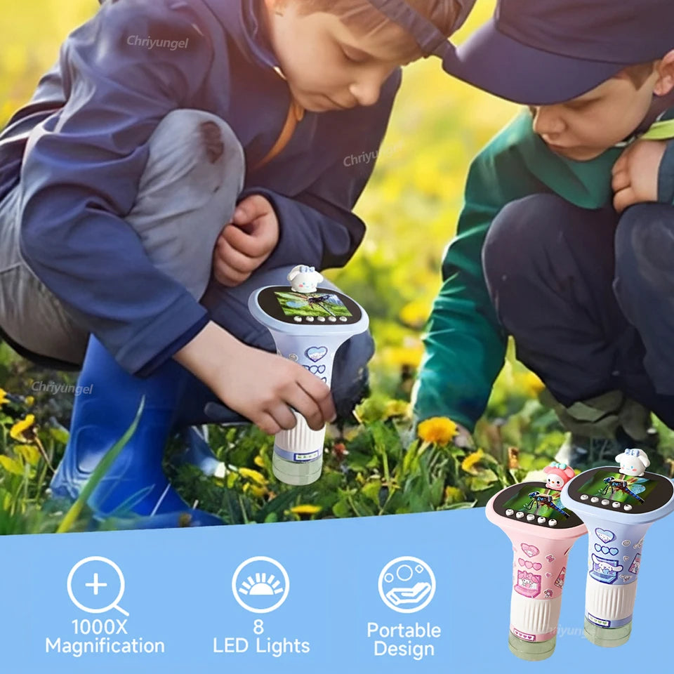 Chriyungel 1000X Handheld-Digitalmikroskop für Kinder, STEM-Wissenschaftsspielzeug mit LED-Licht für Foto, Video, Lernspielzeug, Geschenk