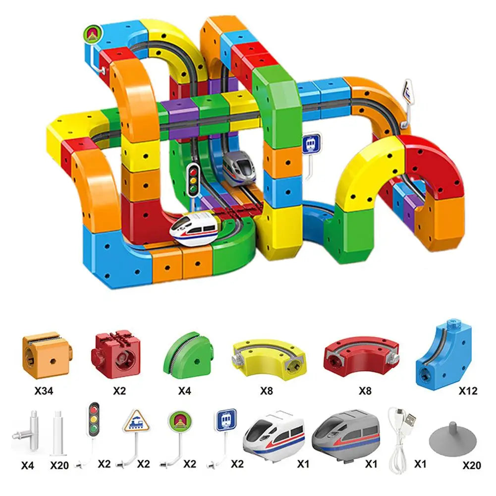 51/81/123PCS Magische Track Zug USB Aufladbare 3D Bausätze Cube Schienen STEM Pädagogisches Spielzeug Weihnachten geburtstag Geschenk