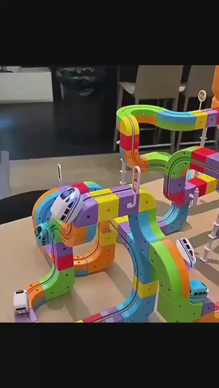 51/81/123PCS Magische Track Zug USB Aufladbare 3D Bausätze Cube Schienen STEM Pädagogisches Spielzeug Weihnachten geburtstag Geschenk